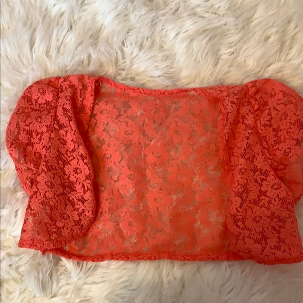 Orange lace cropped jacket